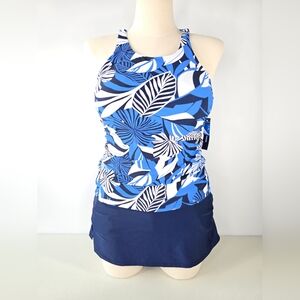 NWT Nautica Blue Tropical Tummy Control Tankini Top & Skirted Bottom Set Size L